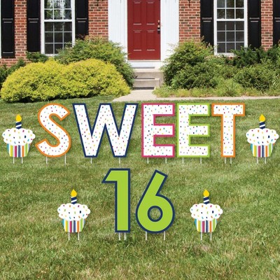 Big Dot of Happiness 16th Birthday - Cheerful Happy Birthday - Yard Sign Outdoor Lawn Decorations - Sweet Sixteen Birthday Party Yard Signs - Sweet 16