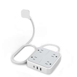 Itopfox Surge Protector Flat Extension Cord 5Ft, Flat Plug Power Strip with 4 Outlets 3 USB Ports 1 USB C 900 Joules Protection, Wall Outlet Extender - 1 of 4