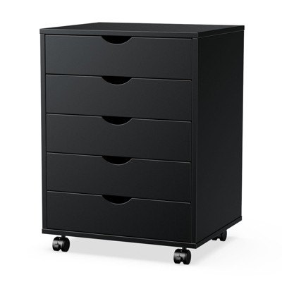 Black MDF 5-Drawer Mobile Storage Cabinet with Wheels