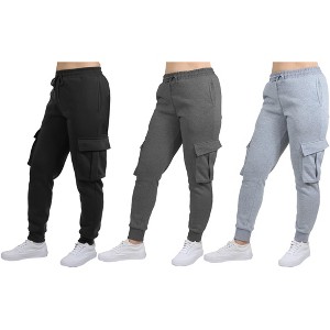 Blue Ice Women's Loose Fit Fleece Jogger Sweatpants with Velcro Cargo Pockets-3 Pack - 1 of 4