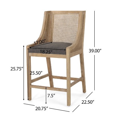Charcoal Upholstered Wood and Cane 25.5 inch Counter Stools, Set of 2