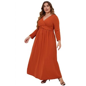 Coolmee Women's Plus Size Maxi Dress Casual 3/4 Long Sleeve V Neck A-Line Swing Flowy Long Dresses XL Caramel - 1 of 4