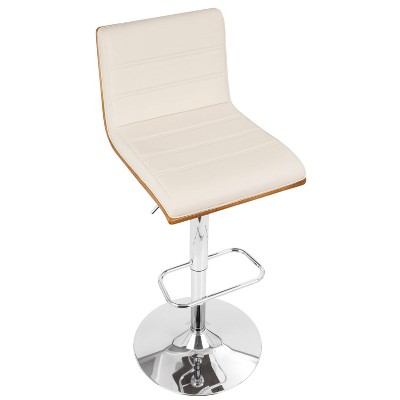 Set of 2 Adjustable Cream Faux Leather and Walnut Barstools