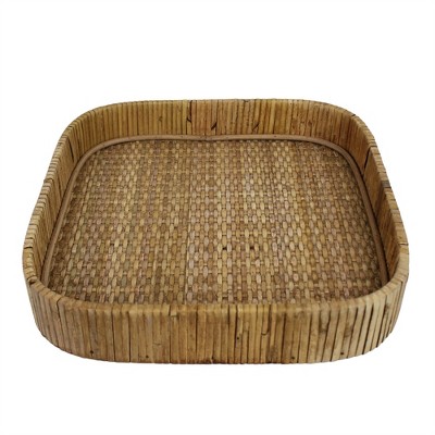 HomeRoots 11" Natural Square Bamboo Handmade Serving Tray