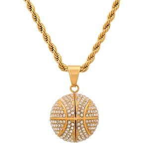 Steeltime 24" Men's stainless steel and simulated diamonds basketball pendant. Color Option: Gold, Black - 1 of 4