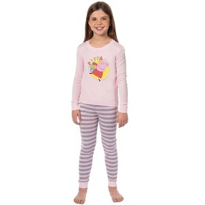 Peppa Pig Girls Pink and Grey Striped Pajamas Shirt and Pant Tight Fit Set Pink - 1 of 4