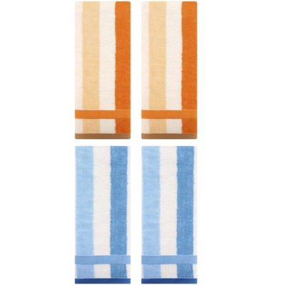 REGALWOVEN Striped Absorbent Soft Cotton Hand Towels for Bathroom 4 Pack