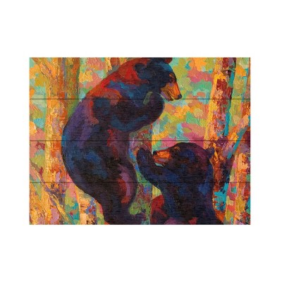 Colorful Bears Climbing Tree Poplar Hardwood Wall Art