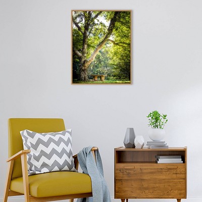 Lush Green Tree and Bench Canvas Wall Art with Polystyrene Frame