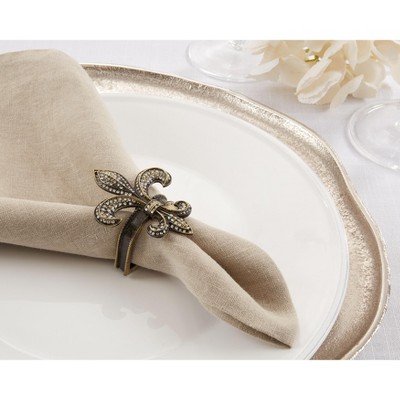 Black Fleur-de-Lis Napkin Rings with Stones - Set of 4