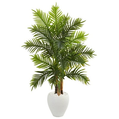 Nearly Natural 5’ Areca Palm Artificial Tree In White Planter (real ...