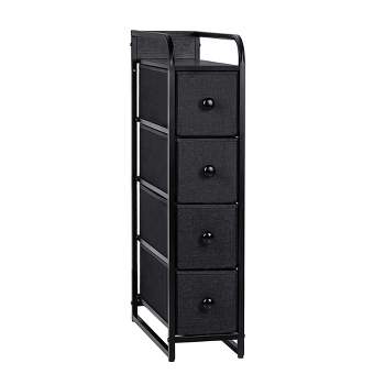 REAHOME 4 Drawer Vertical Steel Frame Storage Organizer Narrow Tower Dresser with Waterproof, Adjustable Feet, and Wall Safety Attachment, Black/Grey