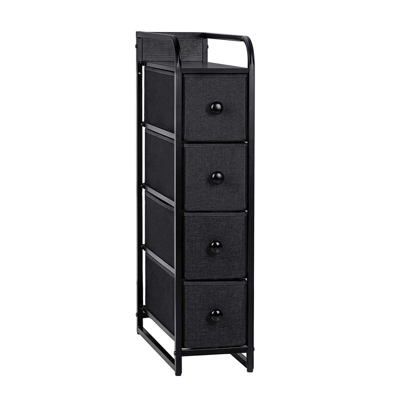 REAHOME 4 Drawer Vertical Steel Frame Storage Organizer Narrow Tower Dresser with Waterproof, Adjustable Feet, and Wall Safety Attachment, Black/Grey, 1 of 7