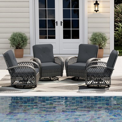 UPHA Wicker Outdoor Rocking & Swivel Chair 4-Piece Set with Cushions