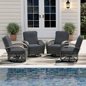 UPHA Wicker Outdoor Rocking & Swivel Chair 4-Piece Set with Cushions - 1 of 4
