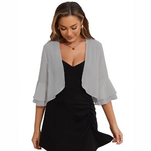 Womens Chiffon Cardigan Open Front Ruffle Sleeve Shrugs Lightweight Semi-Sheer Cropped Beach Cover Ups - 1 of 4