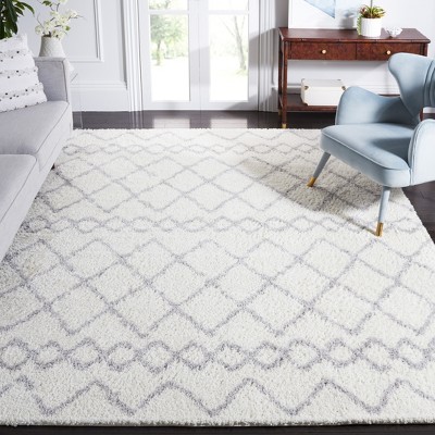Ivory and Light Grey Square Synthetic Shag Rug, 6'7"