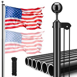 SILVEL 25FT Black Heavy Duty Outdoor Ground Flagpole Kit with 3x5 US Flag for Residential Commercial Use - 1 of 4