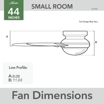Dempsey 44" Matte Black Low Profile Ceiling Fan with LED Light & Remote