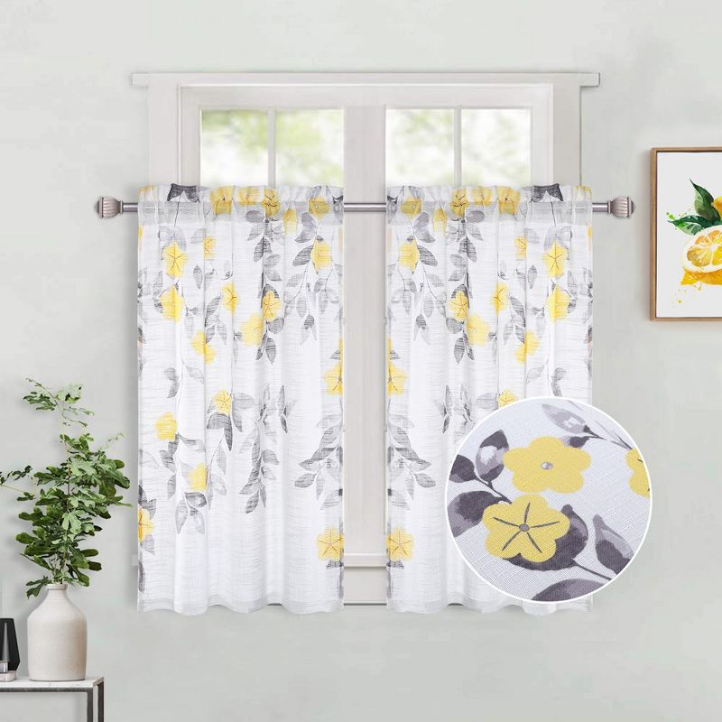 Cafe Curtains Kitchen Window Curtains 2 Panel, 26"x36", Yellow, 1 of 6