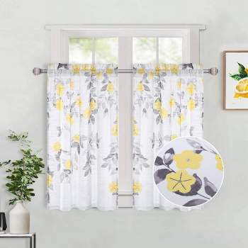 Cafe Curtains Kitchen Window Curtains 2 Panel, 26"x36", Yellow