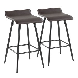 26" Contemporary Fixed-Height Counter Stool in Steel and Faux Leather with Square Metal Footrest, Set of 2 - 1 of 4