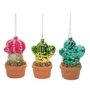 Transpac Glass Cactus Ornament Set of 3 Christmas Home Decorations - 1 of 1