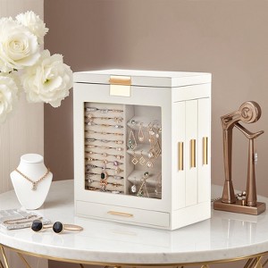 Gulches Elegant 4-Drawer Jewelry Box with Clear Front & Pink Velvet Interior ¨C White Storage Cabinet for Accessories - 1 of 4