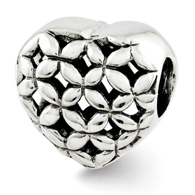 Black Bow Jewelry Sterling Silver Floral Lattice Heart Bead Charm