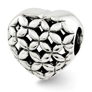 Black Bow Jewelry Sterling Silver Floral Lattice Heart Bead Charm - 1 of 3