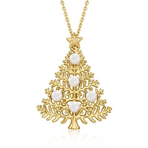 Ross-Simons 3.5-4mm Cultured Pearl Christmas Tree Pin/Pendant Necklace in 18kt Gold Over Sterling With Single Diamond Size 18 - 1 of 4