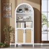 63.2" Tall Arched Bookcase with Doors, 5 Tier Open Display Shelf with Rattan Decor, Modern Bookshelf Storage Cabinet for Dining Room - 4 of 4