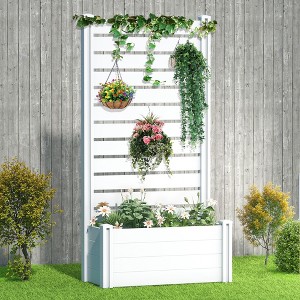 Raised Garden Planter Bed with Trellis, 71" H Outdoor Planter Box with  Lattice Screen for Climbing Plants/Vegetables/Flowers, Planter with Drainage