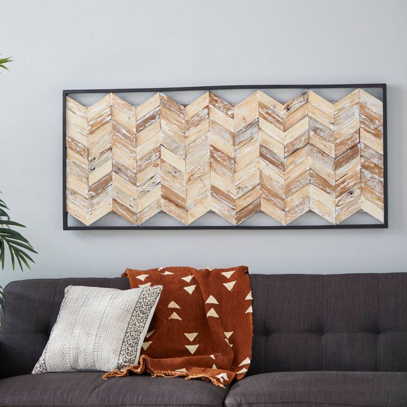 Teak Wood Geometric Handmade Chevron Panels Wall Decor with Distressing Brown - Novogratz, 2 of 6