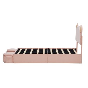 Vynxaria Twin Size Upholstered Platform Bed with Adorable Bear Ears Headboard for Kids - 1 of 4