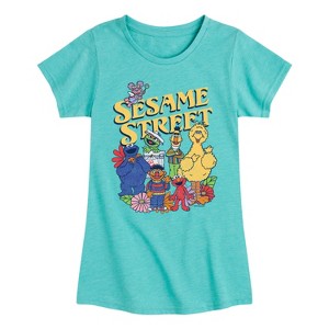 Girls' - Sesame Street - SS Group Flowers Fitted Short Sleeve Graphic T-Shirt - 1 of 4