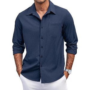 COOFANDY Men's Casual Button Down Shirts Long Sleeve Untucked Shirts Regular Fit Linen Shirt - 1 of 4