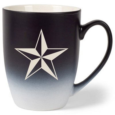 100 North Black and White Two Toned Ombre, 10 Ounce, Comfortably Fits Your Hands, Ceramic Tea Coffee Cup Mug, Nautical North Star