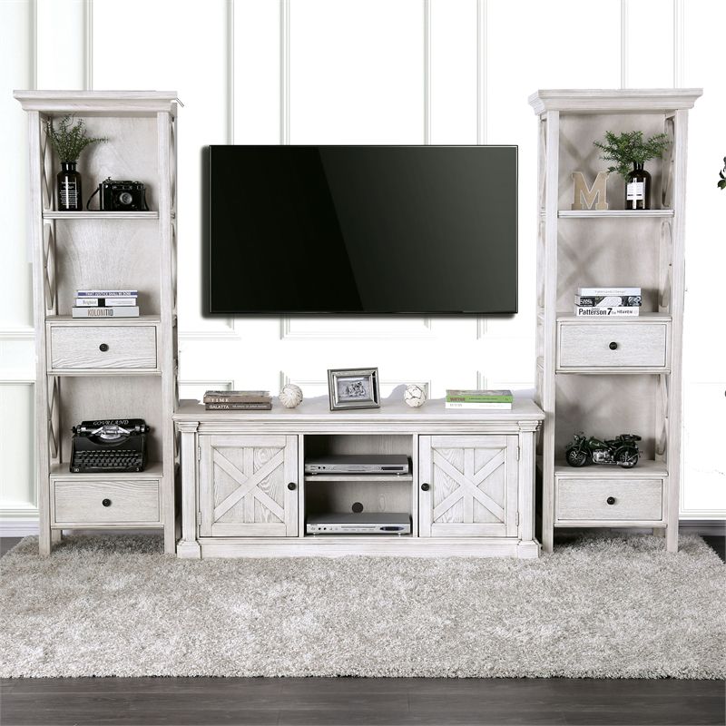 Vallie Cottage Wood 72-inch TV Stand in Antique White - Furniture of America, 4 of 7