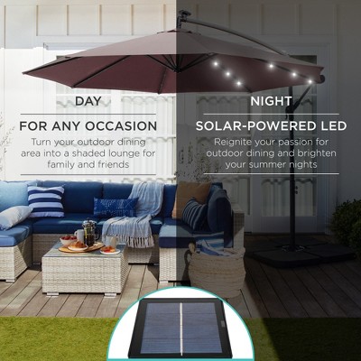 Deep Taupe 10ft Solar LED Offset Patio Umbrella with Adjustable Tilt