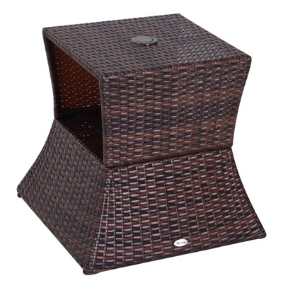 Brown Rattan Wicker Outdoor Side Table with Umbrella Hole