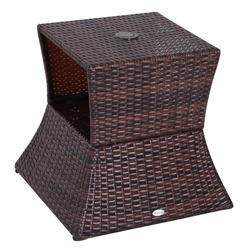 Outsunny Rattan Wicker Side Table with Umbrella Hole, 2 Tier Storage Shelf for All Weather for Outdoor, Patio, Garden, Backyard, 4 of 8