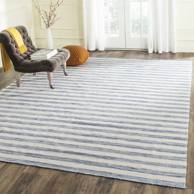 Blue and Ivory Striped Wool 8' x 10' Area Rug