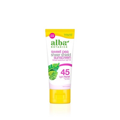 Alba Botanica Sweet Pea Sheer Shield Sunscreen - SPF 45 - 3oz