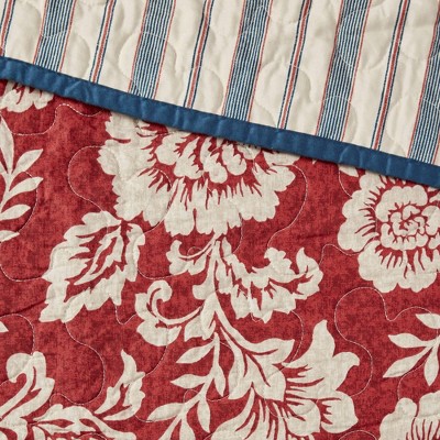 Red Cotton Twill Reversible Full Coverlet Set with Pillows