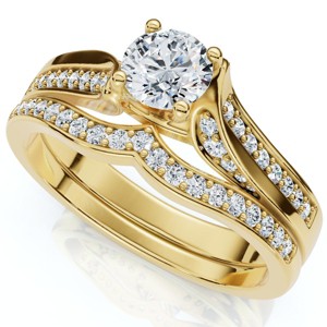 Pompeii3 1Ct Engagement Wedding Ring Set 14k Gold or Platinum Lab Created - 1 of 4