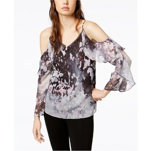 bar III Womens Ruffle-Sleeve Cold Shoulder Blouse, Multicoloured, Small - 1 of 1