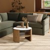LuxenHome Natural Finish Manufactured Wood 23.6-Inch Round Coffee Table with Faux Marble Top Brown - 2 of 4