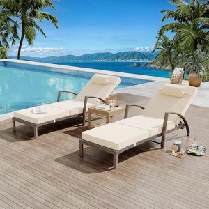 Outdoor Chaise Lounge Set of 2, PE Rattan Wicker Patio Lounge Chair w/ 5-Level Backrest, Cushion, Armrest and Wheels, for Garden, Pool, Beach - 1 of 4