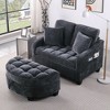 42.68'' Corduroy 2-Seater Sofa Chaise Longue with Irregular Armrests, Plush Cushions, Footrest Storage, and Two Throw Pillows - 3 of 4